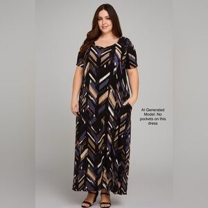 I.N. Studio Maxi Dress Short Sleeves Rich Colors Geometric Pattern size 14W